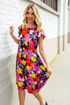 Spread Joy Black & Multicolor Floral Flutter Sleeve Babydoll Dress