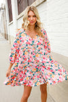 Boho Vibes Cotton Floral Button Down 3/4 Sleeve Tiered Dress