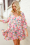 Boho Vibes Cotton Floral Button Down 3/4 Sleeve Tiered Dress