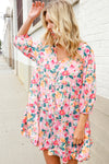 Boho Vibes Cotton Floral Button Down 3/4 Sleeve Tiered Dress