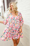 Boho Vibes Cotton Floral Button Down 3/4 Sleeve Tiered Dress