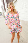 Boho Vibes Cotton Floral Button Down 3/4 Sleeve Tiered Dress