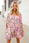 Boho Vibes Cotton Floral Button Down 3/4 Sleeve Tiered Dress