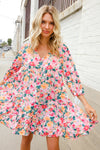 Boho Vibes Cotton Floral Button Down 3/4 Sleeve Tiered Dress