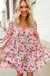 Boho Vibes Cotton Floral Button Down 3/4 Sleeve Tiered Dress