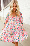 Boho Vibes Cotton Floral Button Down 3/4 Sleeve Tiered Dress