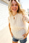 Classy Chic Ivory Swiss Dot Chiffon Button Yoke Lined Blouse