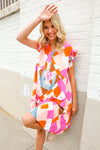 You Got This Multicolor Abstract Print Frill Notch Neck Tiered Dress