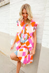 You Got This Multicolor Abstract Print Frill Notch Neck Tiered Dress
