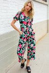 Spring Vibes Tropical Floral Ruffle Sleeve Wide Leg Jumpsuit