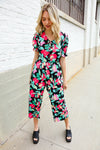 Spring Vibes Tropical Floral Ruffle Sleeve Wide Leg Jumpsuit