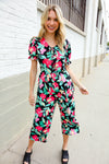 Spring Vibes Tropical Floral Ruffle Sleeve Wide Leg Jumpsuit