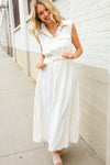 Put Together Ivory Cotton Collar Drawstring Waist Fit & Flare Midi