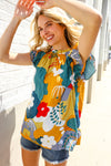 Be Bold Multicolor Abstract Print Flutter Sleeve Mock Neck Top