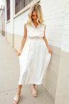 Put Together Ivory Cotton Collar Drawstring Waist Fit & Flare Midi