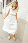 Put Together Ivory Cotton Collar Drawstring Waist Fit & Flare Midi