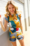 Be Bold Multicolor Abstract Print Flutter Sleeve Mock Neck Top