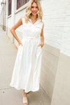 Put Together Ivory Cotton Collar Drawstring Waist Fit & Flare Midi