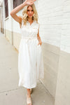 Put Together Ivory Cotton Collar Drawstring Waist Fit & Flare Midi