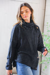 Buttoned Bliss Black Cozy Sweater