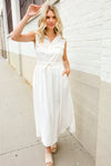 Put Together Ivory Cotton Collar Drawstring Waist Fit & Flare Midi
