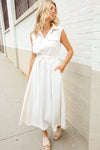 Put Together Ivory Cotton Collar Drawstring Waist Fit & Flare Midi