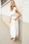 Put Together Ivory Cotton Collar Drawstring Waist Fit & Flare Midi