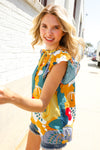 Be Bold Multicolor Abstract Print Flutter Sleeve Mock Neck Top