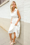 Put Together Ivory Cotton Collar Drawstring Waist Fit & Flare Midi