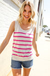 Casual Living Pink & White Stripe Sleeveless Sweater Top