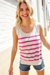 Casual Living Pink & White Stripe Sleeveless Sweater Top