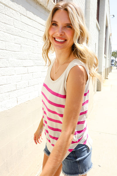 Casual Living Pink & White Stripe Sleeveless Sweater Top