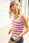 Casual Living Pink & White Stripe Sleeveless Sweater Top