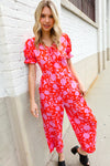 Spring Vibes Fuchsia Floral Print Ruffle Sleeve Wide Leg Jumpsuit