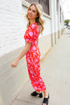 Spring Vibes Fuchsia Floral Print Ruffle Sleeve Wide Leg Jumpsuit