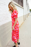 Spring Vibes Fuchsia Floral Print Ruffle Sleeve Wide Leg Jumpsuit