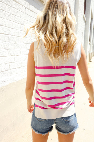 Casual Living Pink & White Stripe Sleeveless Sweater Top