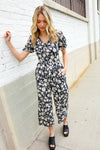 Spring Vibes Black & Beige Floral Print Ruffle Sleeve Wide Leg Jumpsuit