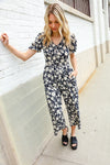 Spring Vibes Black & Beige Floral Print Ruffle Sleeve Wide Leg Jumpsuit