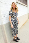 Spring Vibes Black & Beige Floral Print Ruffle Sleeve Wide Leg Jumpsuit