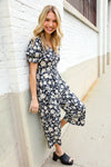 Spring Vibes Black & Beige Floral Print Ruffle Sleeve Wide Leg Jumpsuit