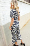 Spring Vibes Black & Beige Floral Print Ruffle Sleeve Wide Leg Jumpsuit