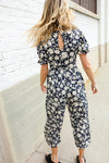 Spring Vibes Black & Beige Floral Print Ruffle Sleeve Wide Leg Jumpsuit