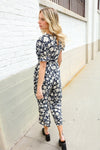 Spring Vibes Black & Beige Floral Print Ruffle Sleeve Wide Leg Jumpsuit