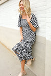 Look My Way Black/White Abstract Print Smocked Neck Maxi Dress