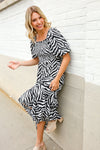 Look My Way Black/White Abstract Print Smocked Neck Maxi Dress