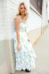 Stunning in Strap Bustier White & Blue Floral Tiered Chiffon Maxi Dress