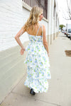 Stunning in Strap Bustier White & Blue Floral Tiered Chiffon Maxi Dress