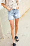 Judy Blue Light Wash Mid Rise Stitch Hem Denim Shorts