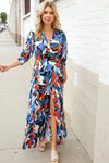 Vacay Ready Blue Tropical Print Wrap Around Tie Waist Coverup Maxi